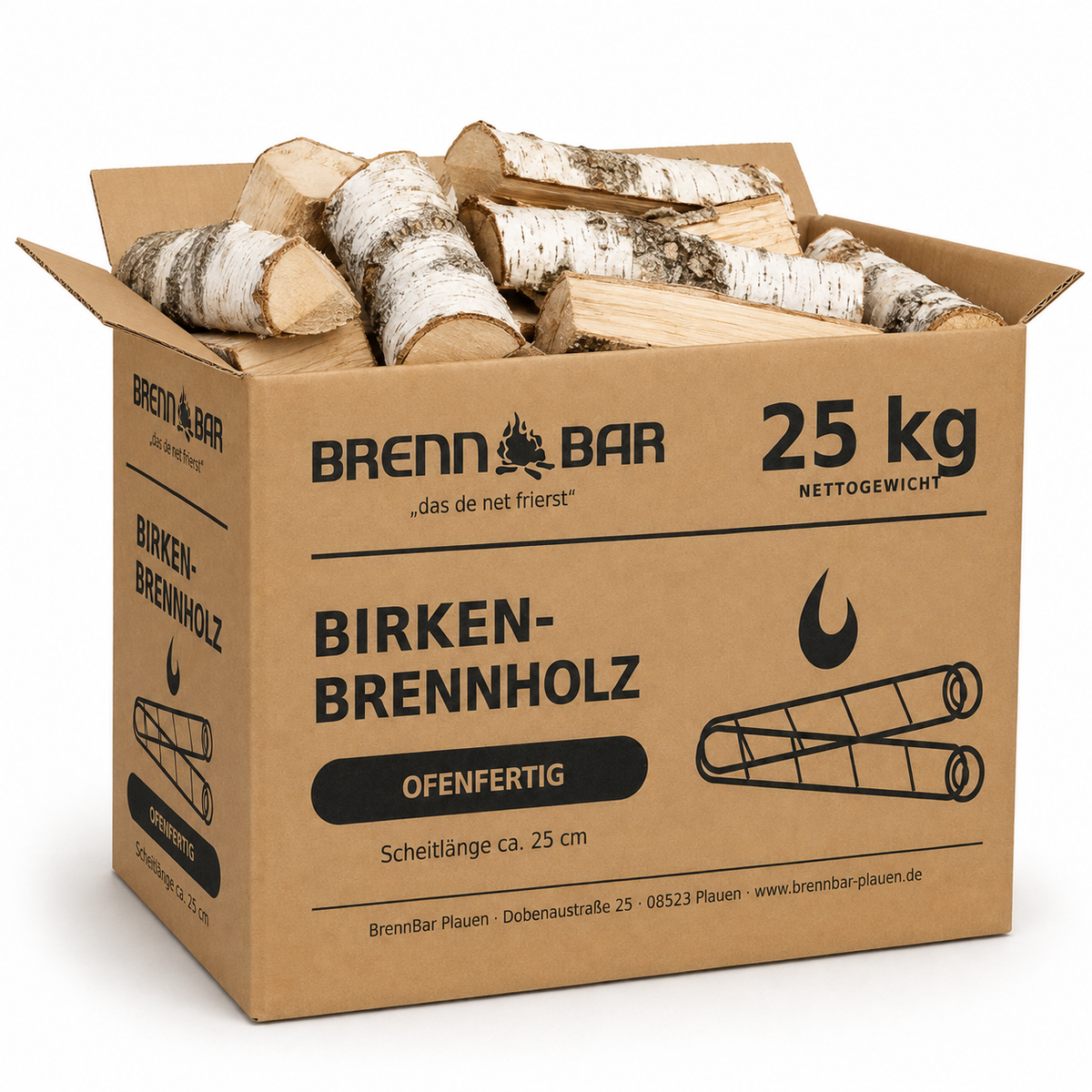 25 kg Brennholz Birke – ofenfertig & trocken – Scheitlänge ca