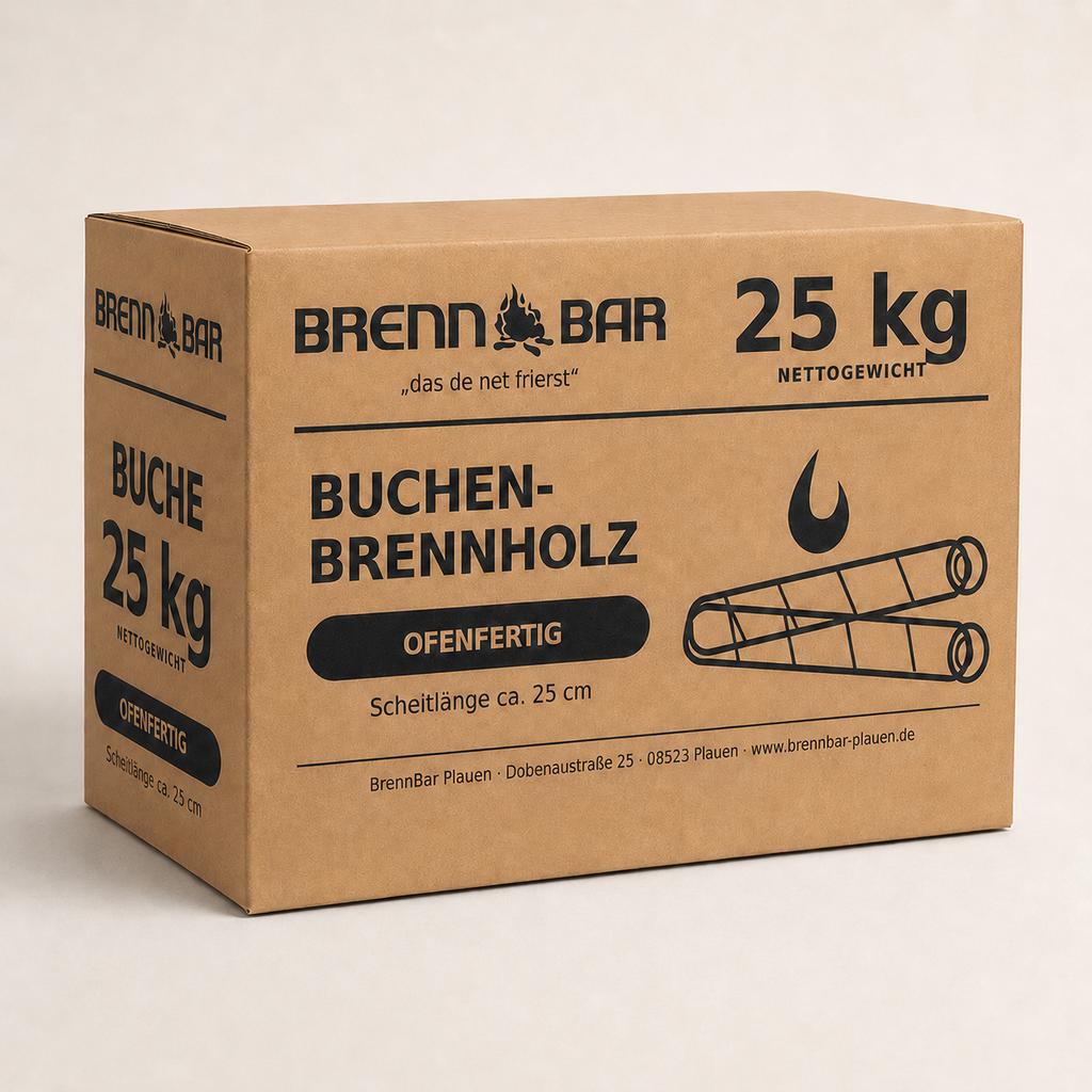 25 kg Brennholz Buche – ofenfertig & trocken – Scheitlänge ca