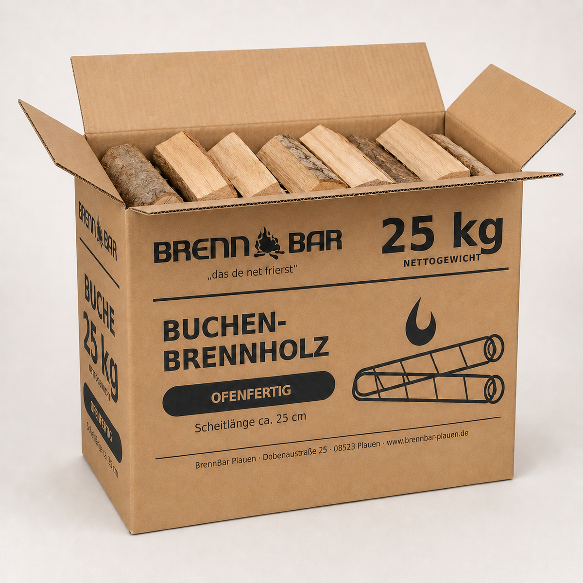 25 kg Brennholz Buche – ofenfertig & trocken – Scheitlänge ca