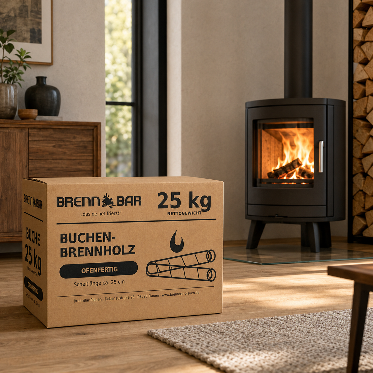 25 kg Brennholz Buche – ofenfertig & trocken – Scheitlänge ca