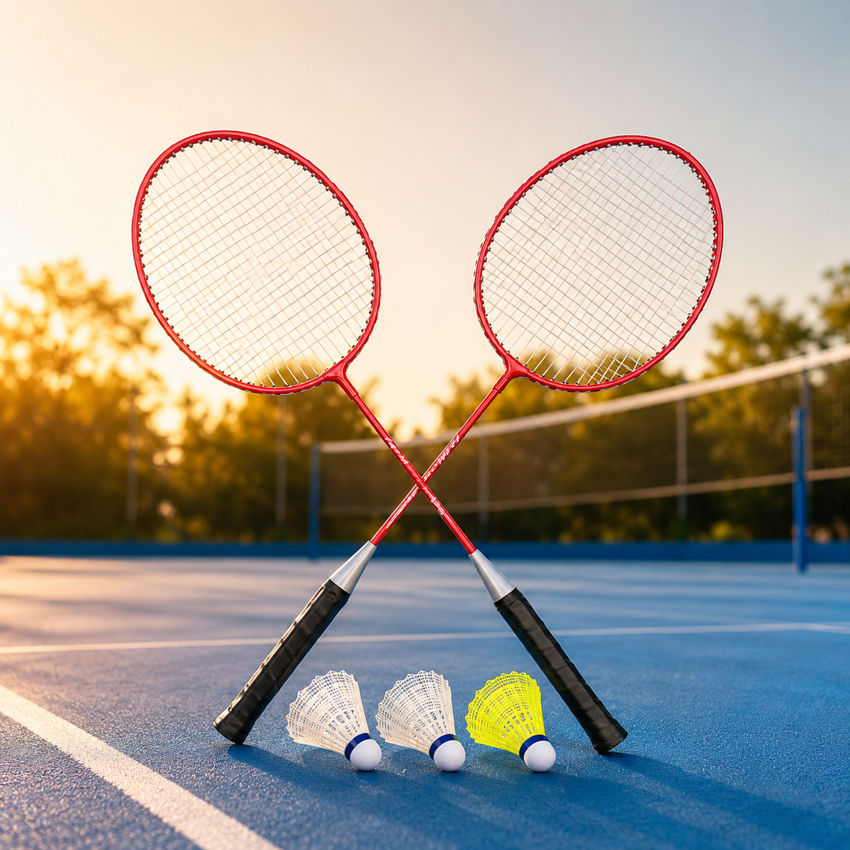 Badminton-Set mit 2 Schlägern und 3 Federbällen
