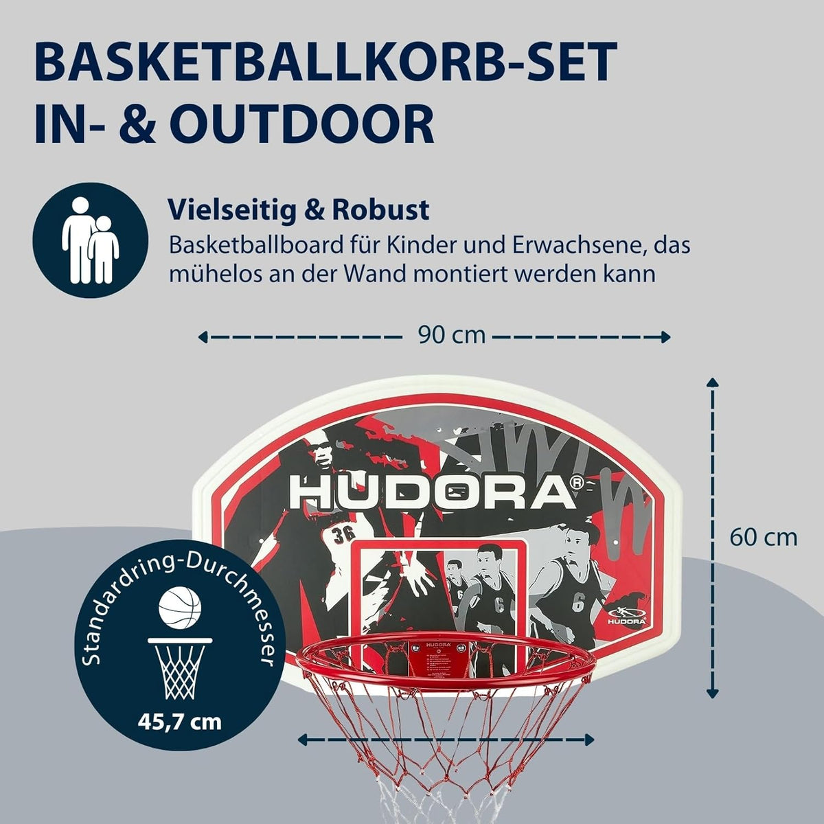 HUDORA Basketballkorb-Set mit Brett und Wandbefestigung