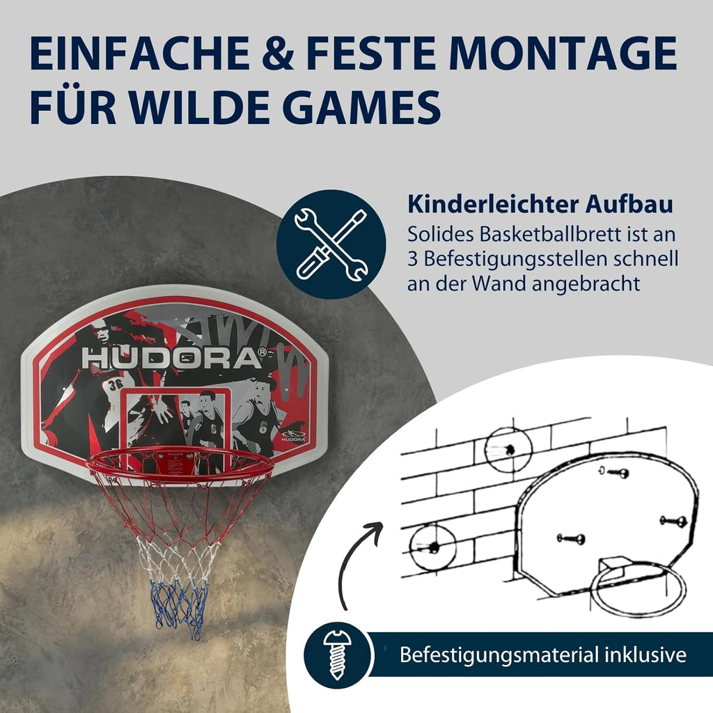 HUDORA Basketballkorb-Set mit Brett und Wandbefestigung