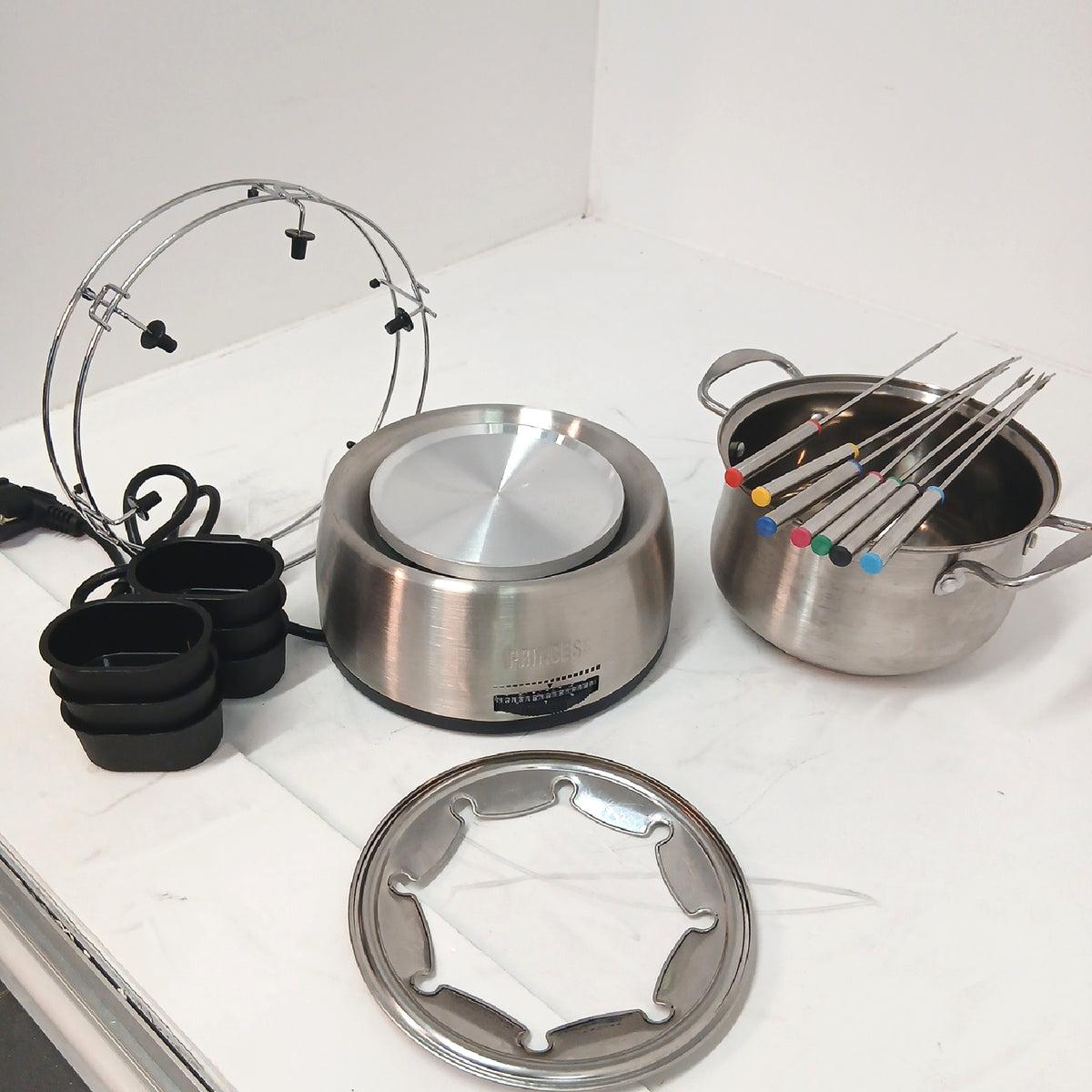 Fondue Set elektrisch Käse frittieren Schokolade Fonduegabeln 8  - Unvollständig