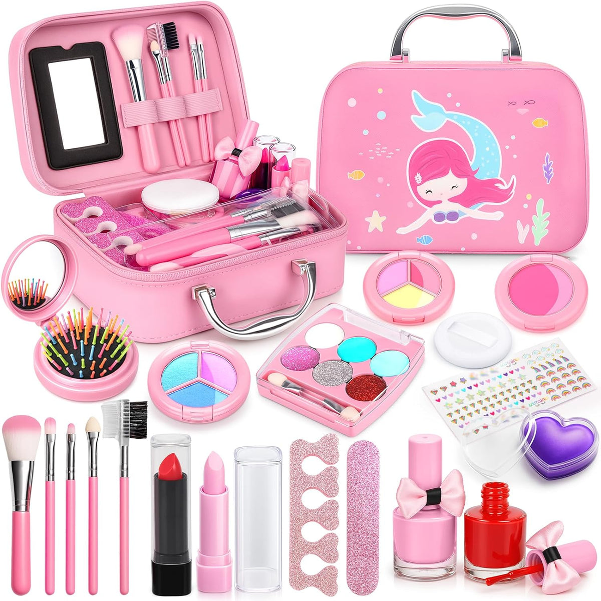 Dreamon Kinderschminke mädchen, Waschbar Make up Spielzeug für Mädchen Kinder Nagellacke mit Koffer