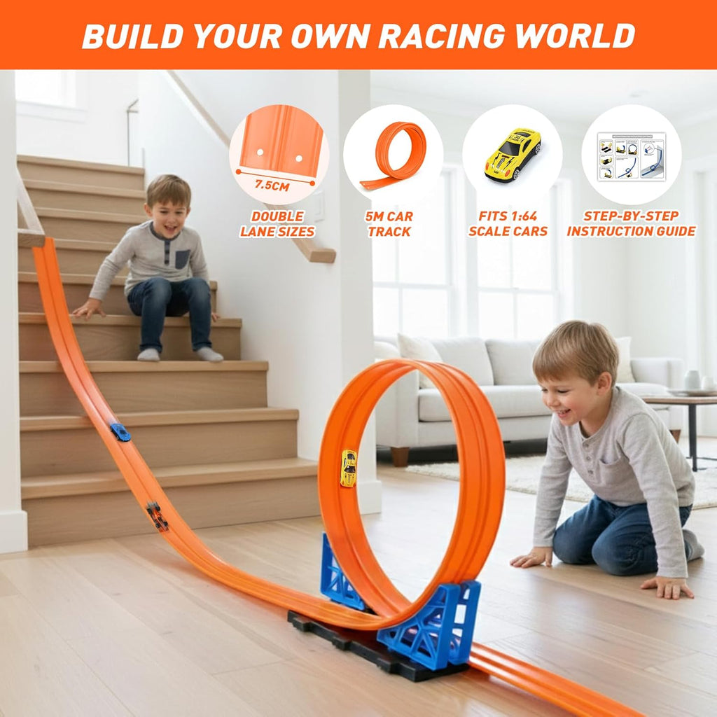 Dreamon Flexible Autorennbahn Kinder 3 4 5 6 Jahre - 5 Meter Rennbahn