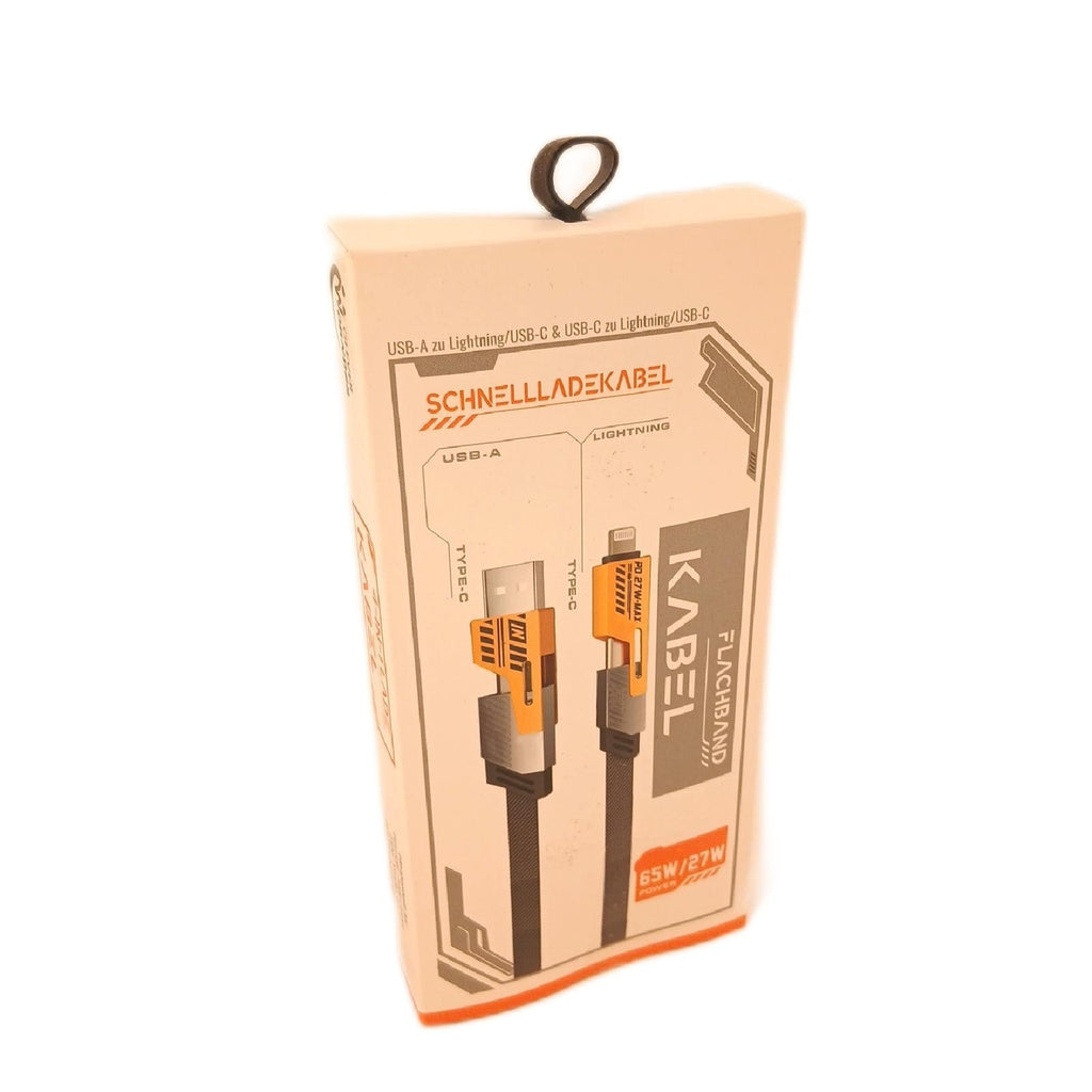 4-in-1-Schnellladekabel USB-A/USB-C, 65 W, Flachband – Wie neu