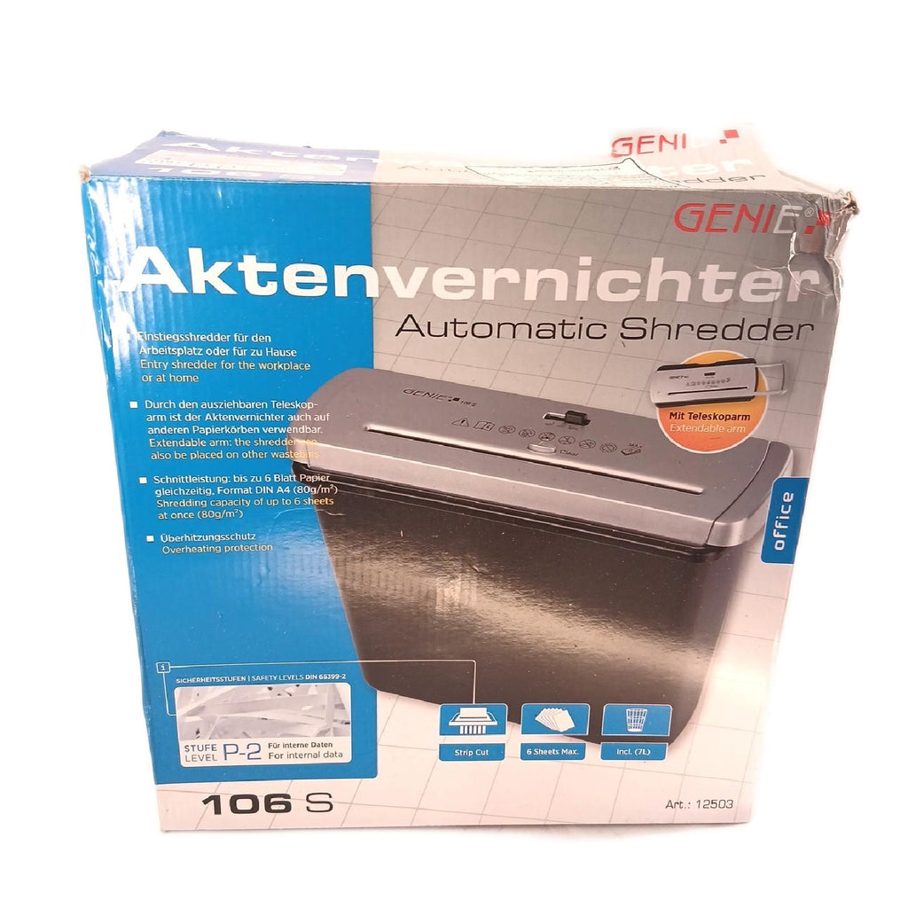 Genie Aktenvernichter Bürobedarf 106 S 6 Blatt 7L Papierkorb Teleskoparm sicher