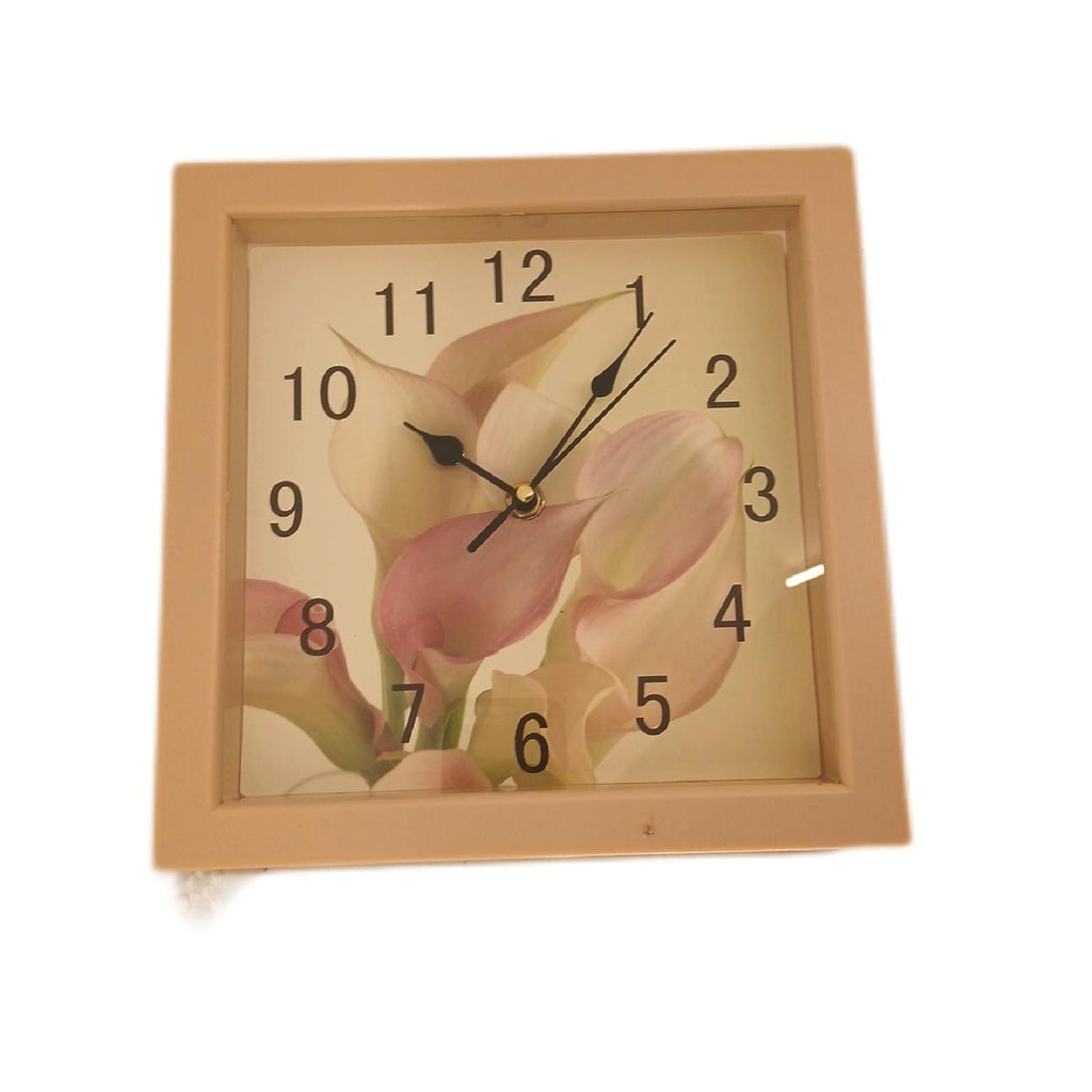 Quadratische Wanduhr mit Blumenmotiv – Wie neu