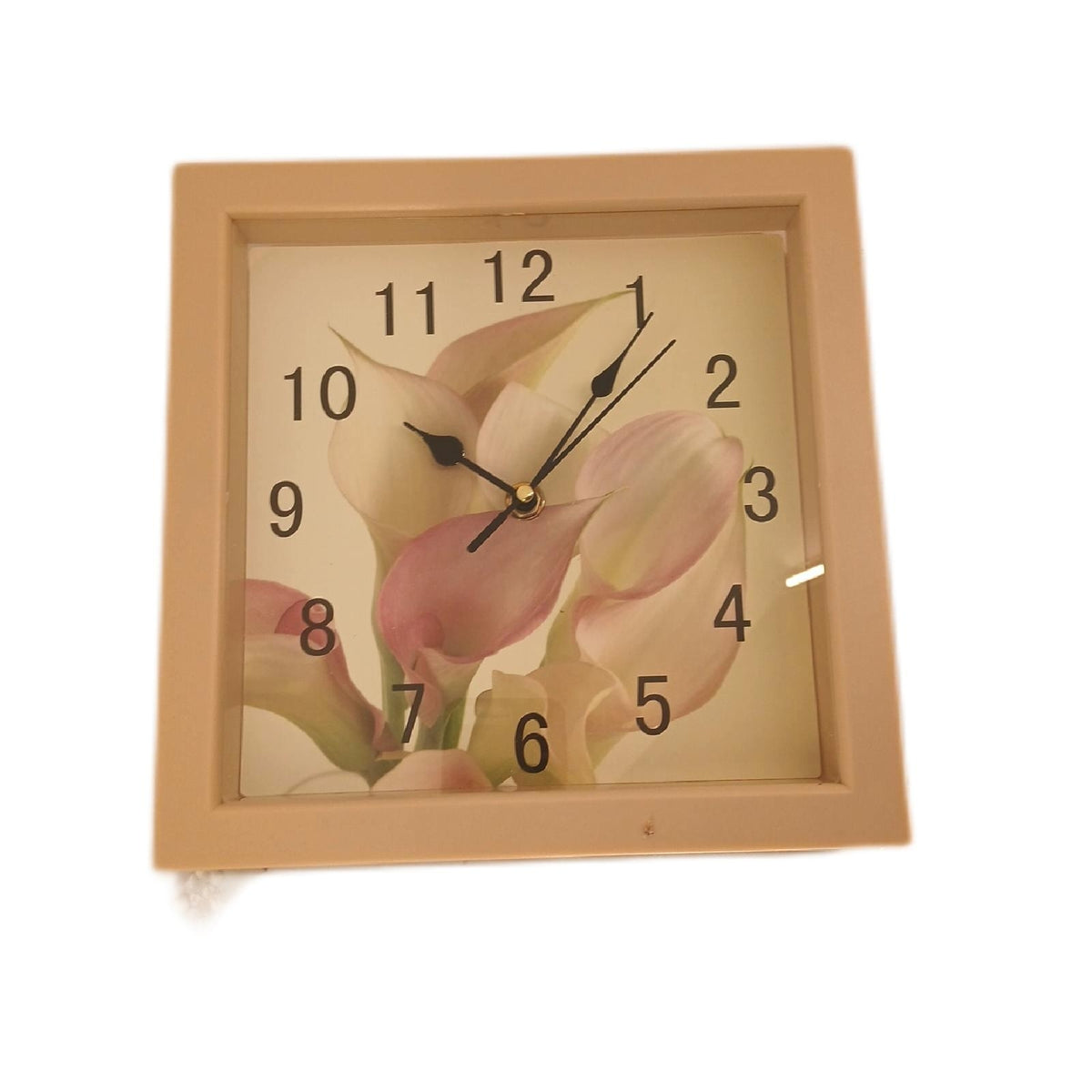 Quadratische Wanduhr mit Blumenmotiv – Wie neu