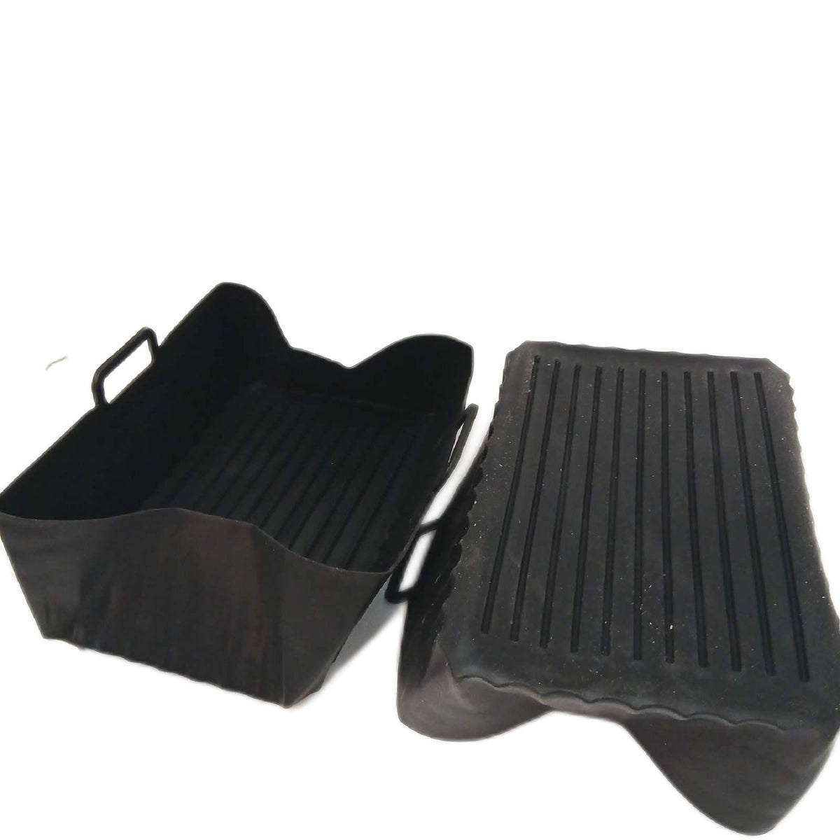 Silikonkorb Airfryer Zubehör 13 × 20 cm 2er-Set Schwarz Frittieren – Wie neu