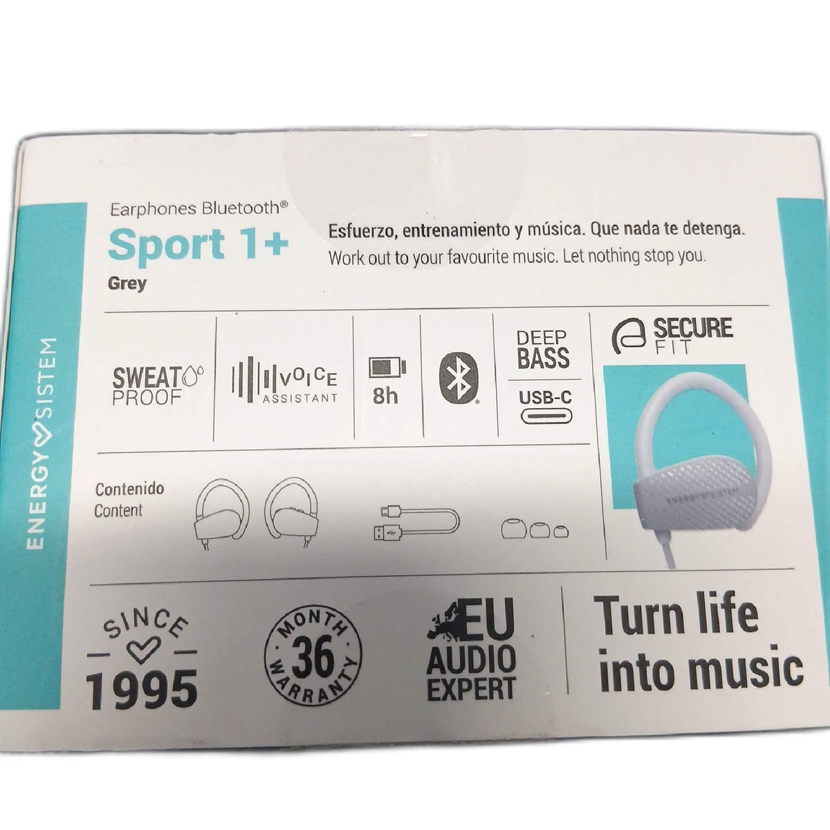 Energy Sistem Kopfhörer Bluetooth Sport 1 Plus Grau Sprachsteuerung – Wie neu