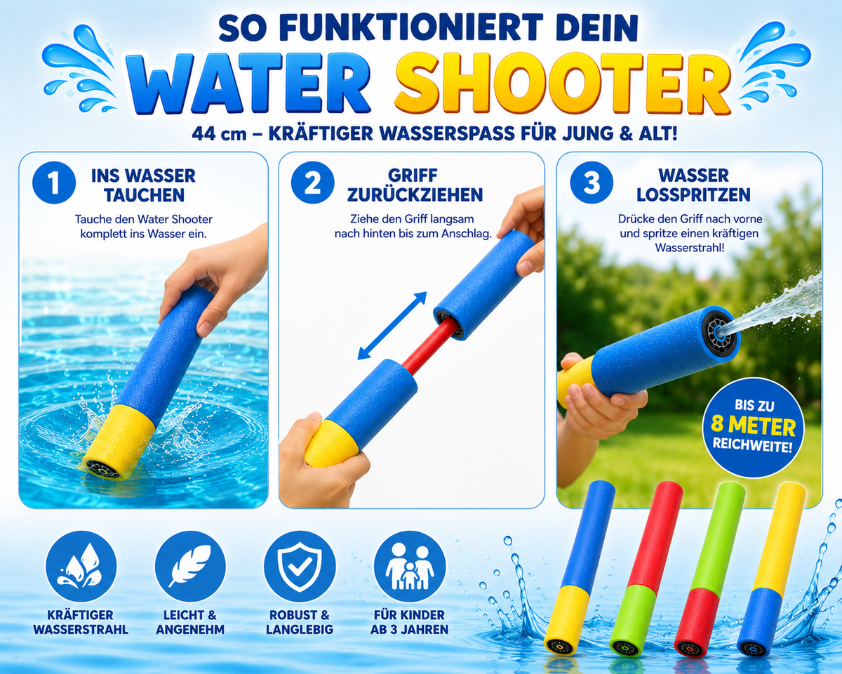 Water Shooter Wasserspritze aus Schaumstoff, 44 cm, Farben sortiert