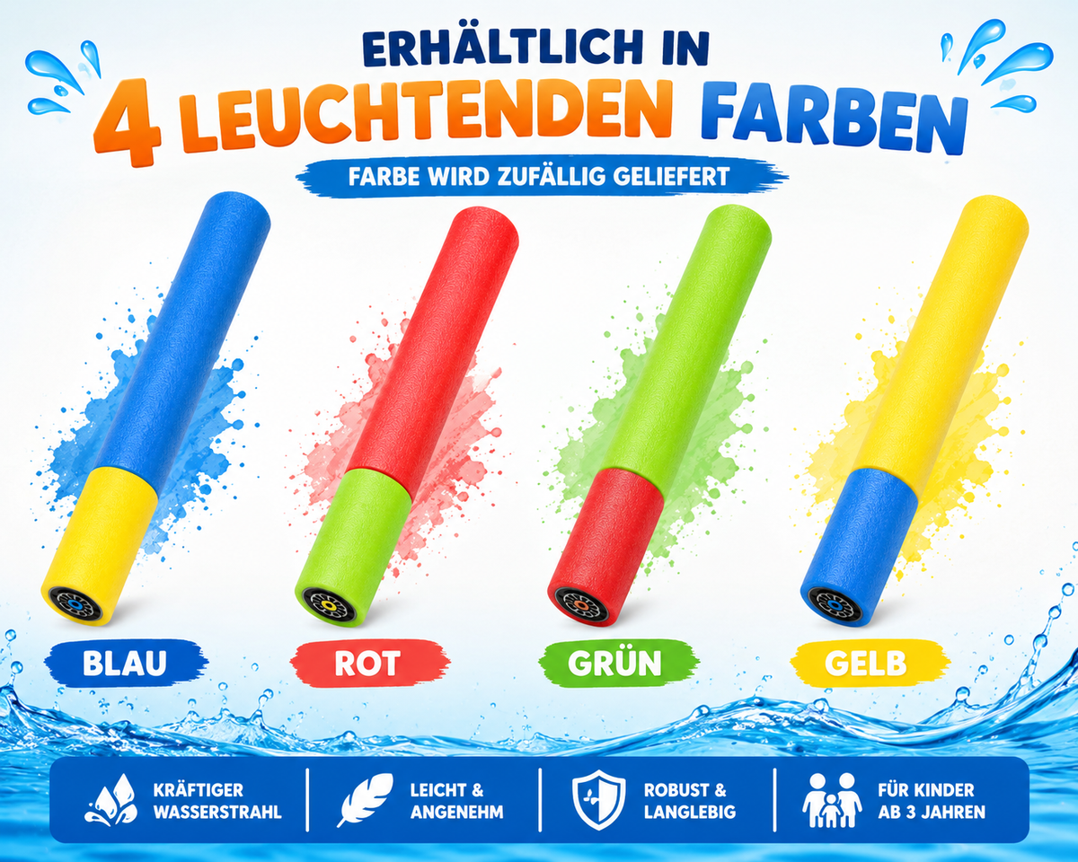 Water Shooter Wasserspritze aus Schaumstoff, 44 cm, Farben sortiert