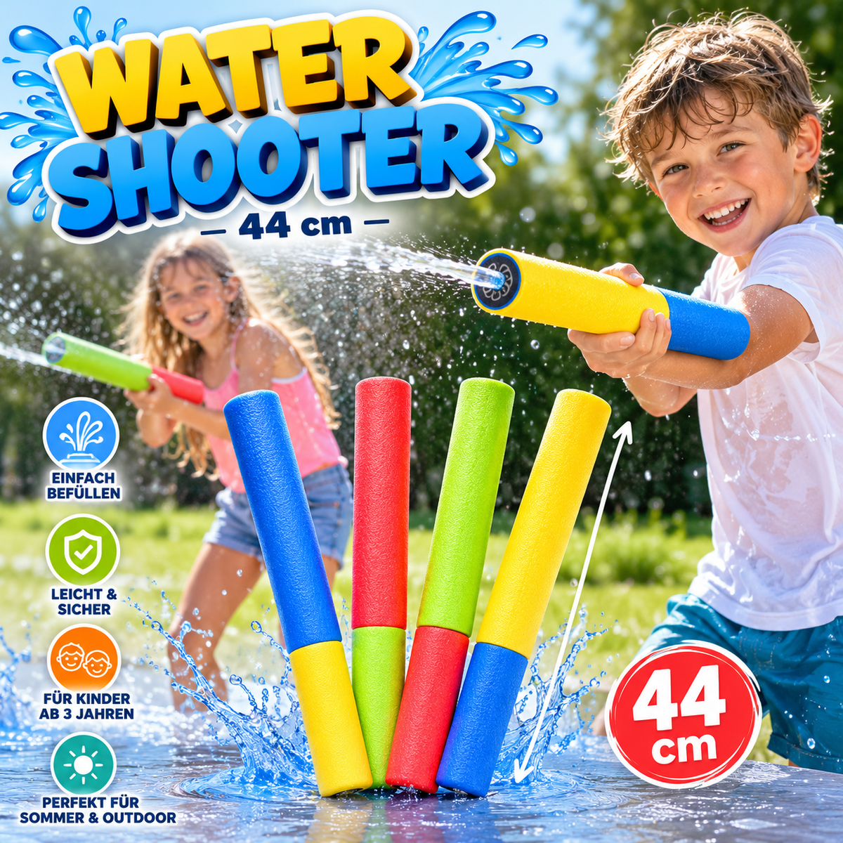Water Shooter Wasserspritze aus Schaumstoff, 44 cm, Farben sortiert