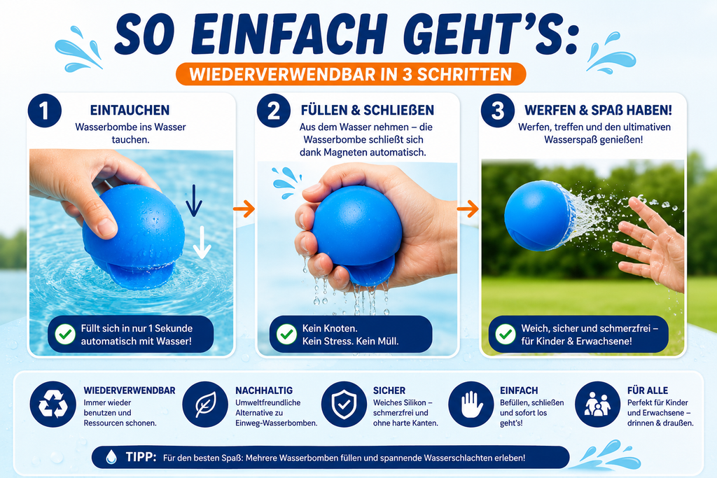 Wiederverwendbare Silikon-Wasserbomben, 3er-Set