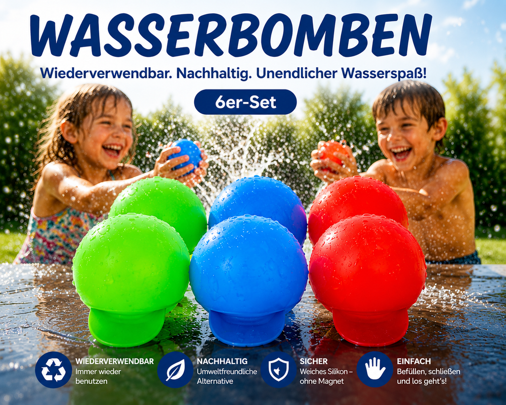 Wiederverwendbare Silikon-Wasserbomben, 6er-Set