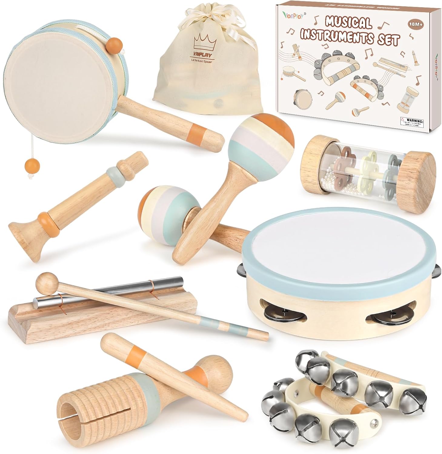 Musikinstrumente für Kinder Kinderspielzeug ab 2 Jahre Holzspielzeug Baby Schlagzeug Kinder Trommel Percussion Instrumente Musikinstrumente