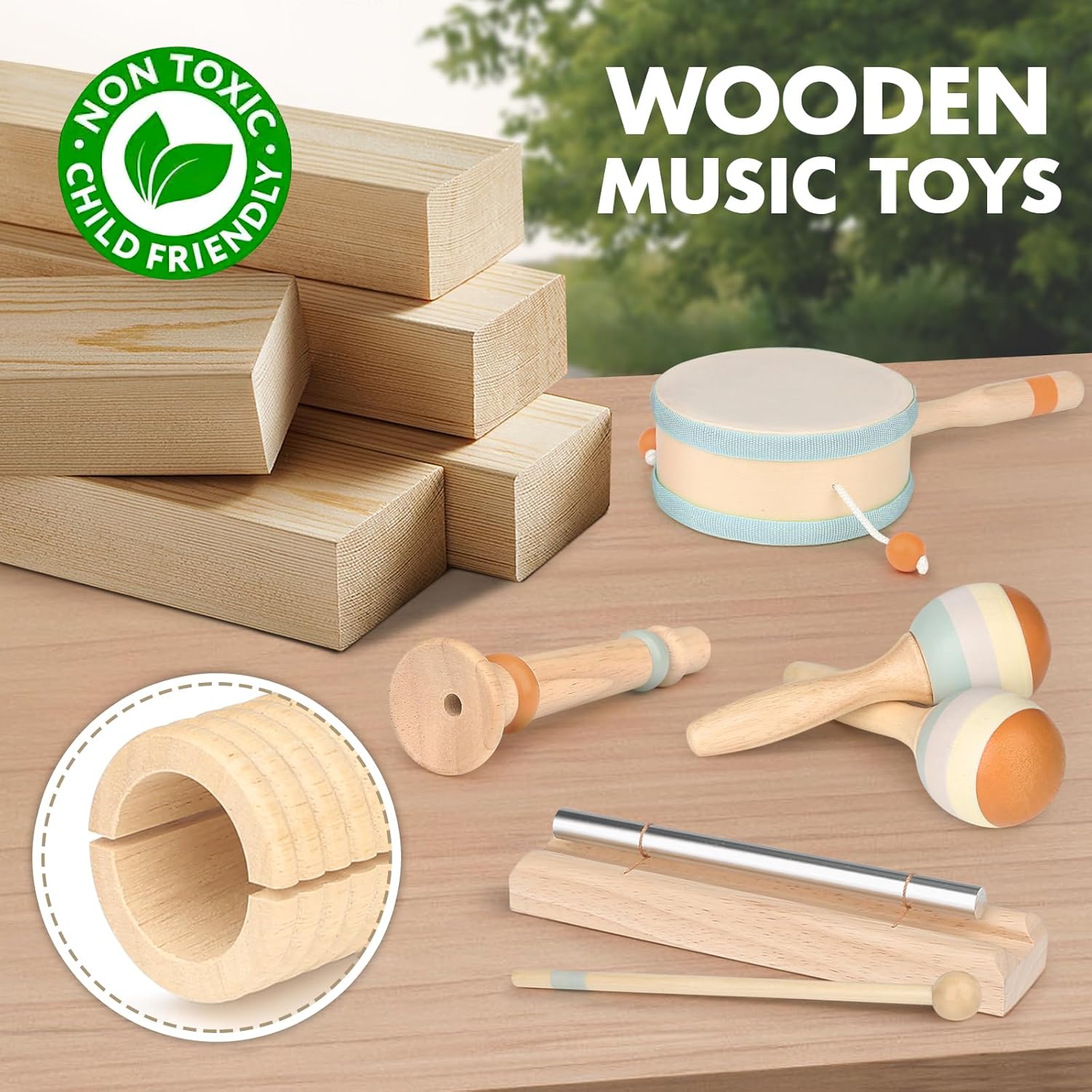 Musikinstrumente für Kinder Kinderspielzeug ab 2 Jahre Holzspielzeug Baby Schlagzeug Kinder Trommel Percussion Instrumente Musikinstrumente