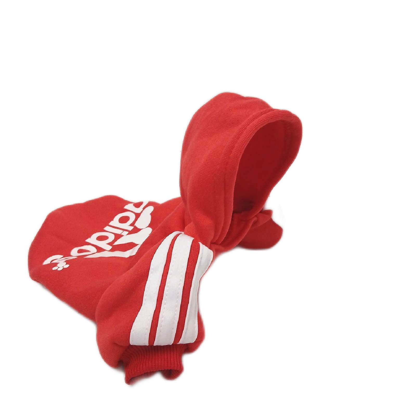 Hundeanzug "Adidog" rot Größe S, Hundeoverall für kleine Hunde