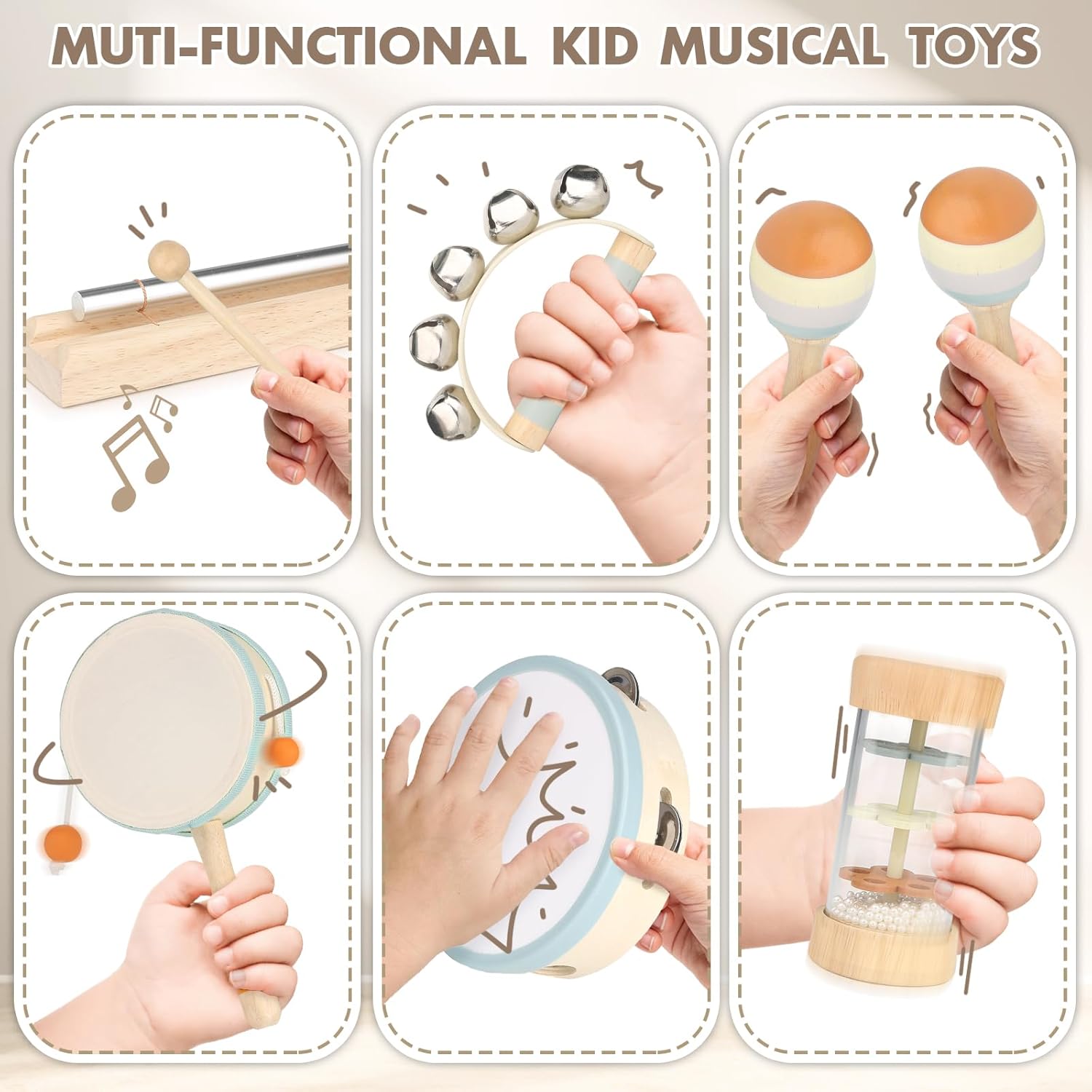 Musikinstrumente für Kinder Kinderspielzeug ab 2 Jahre Holzspielzeug Baby Schlagzeug Kinder Trommel Percussion Instrumente Musikinstrumente