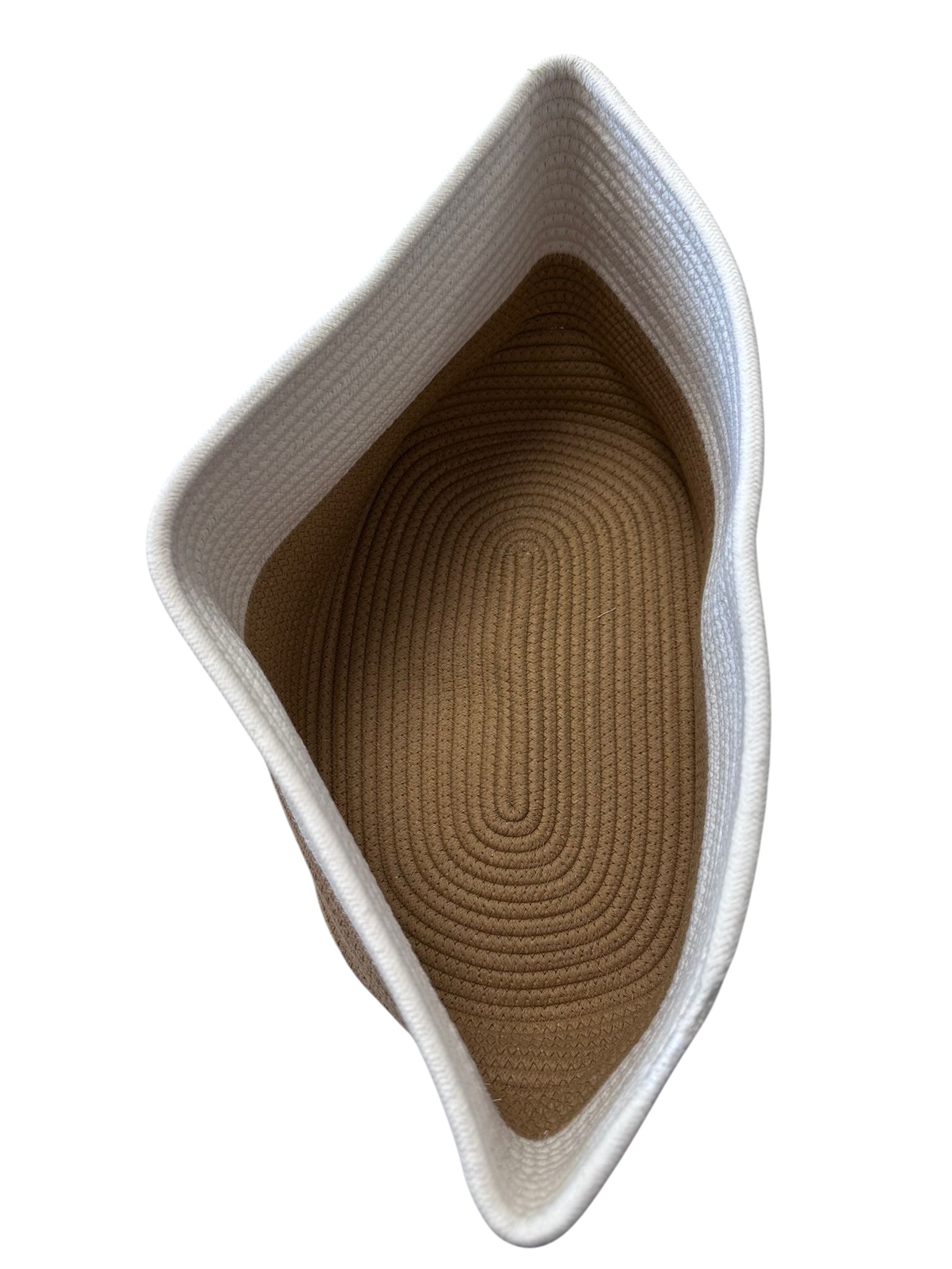 Faltbarer Aufbewahrungskorb aus Baumwollseil in Beige/Creme. Geeignet für Spielzeug, Wäsche, Decken oder Dekoration. Platzsparend verstaubar.